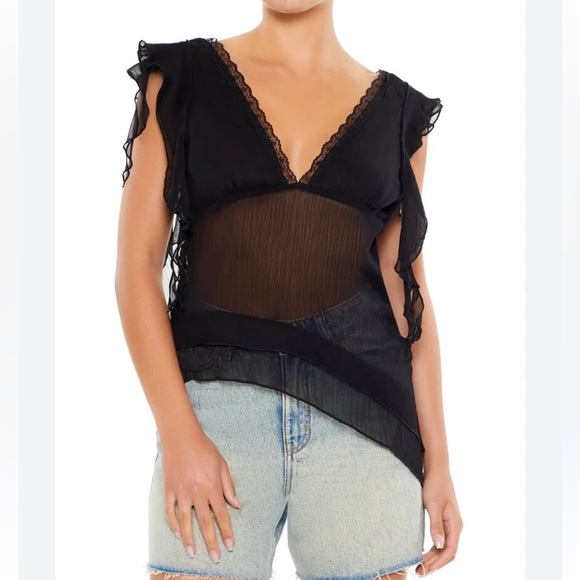 Forever 21 Tops - Lace-Trim Plunging Chiffon Top